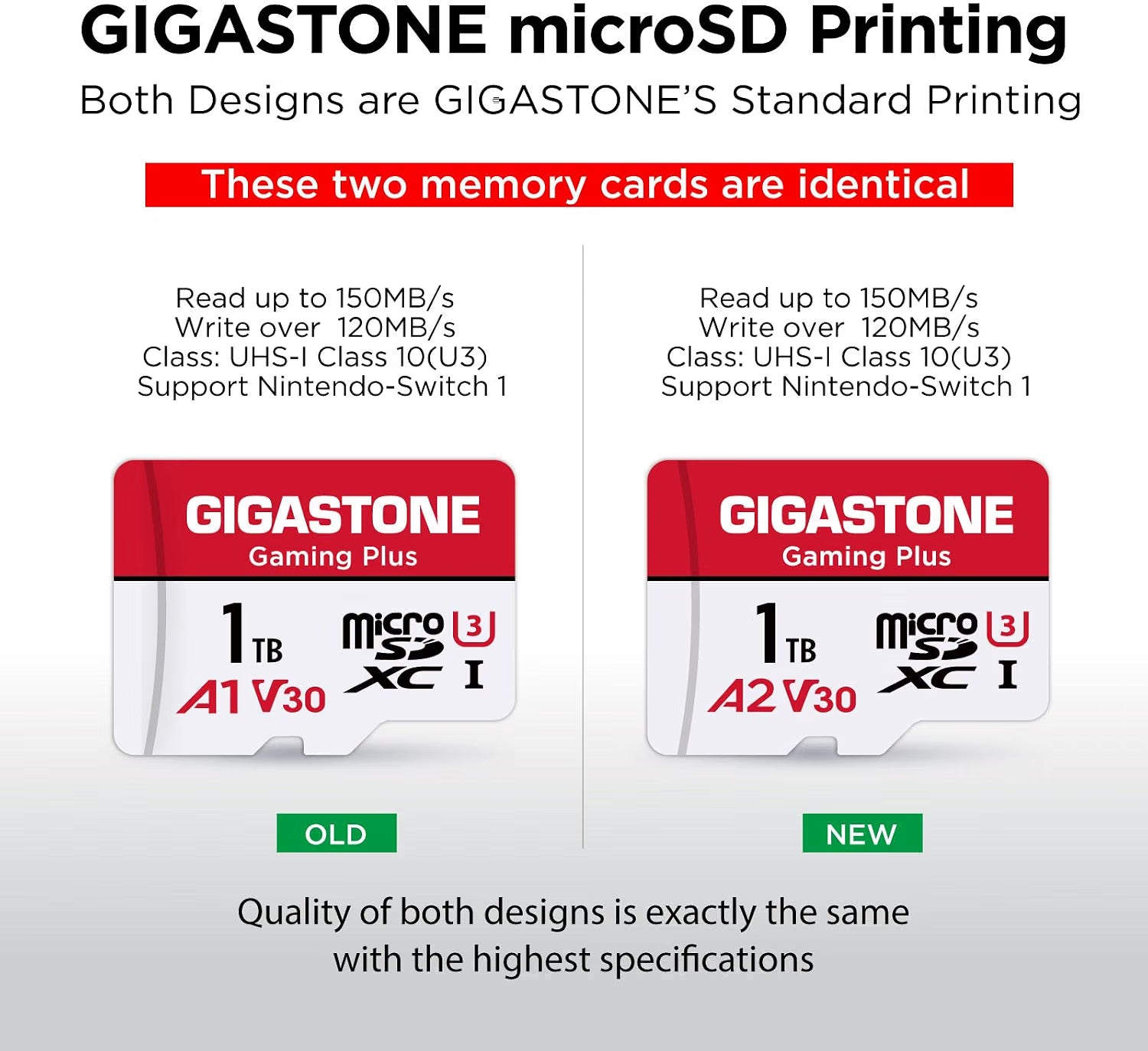 GIGASTONE 1TB Micro SD Card, Gaming Plus, Up to 150/120 MB/s, MicroSDXC Memory Card for Nintendo-Switch 1, SteamDeck, 4K UHD Video, UHS-I A1 V30 U3 C10 with Adapter